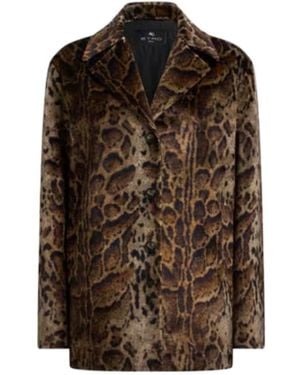 Etro Cropped Velvet Coat With Leopard Motif - Brown