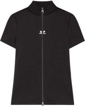 Courreges Zip-Up Short-Sleeve Top - Black