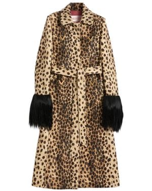 Valentino Jaguar Spots Printed Wool Cloth Coat - Natural