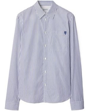 Burberry Logo Embroidered Striped Shirt - Blue