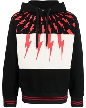 Neil Barrett Logo Printed Hooded Hoodie - Black