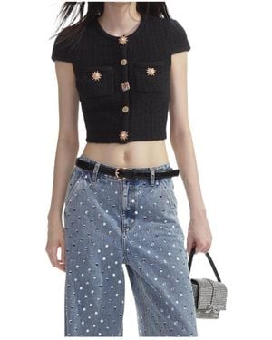 Self-Portrait Embellished Knitted Top - Black
