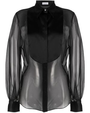 Brunello Cucinelli Semi-Sheer Silk Shirt - Black