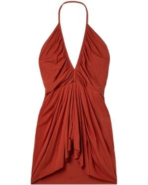 Rick Owens Lilies Open-Back Gathered Jersey Halterneck Top