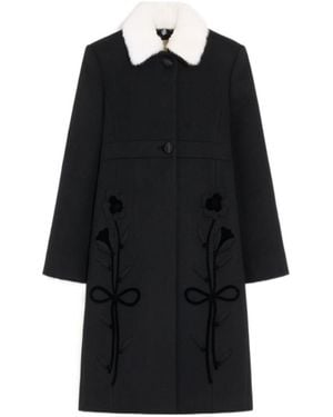 Valentino Embroidered Compact Drap Coat - Black