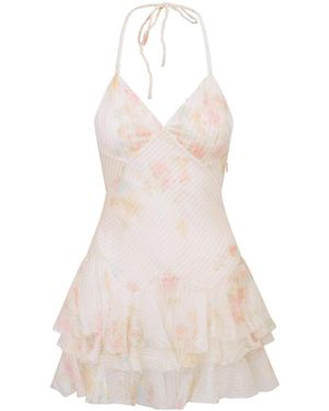 LoveShackFancy Adrinette Silk Chiffon Mini Dress - White
