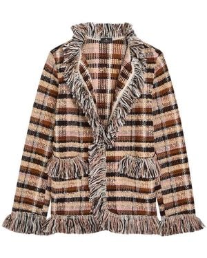 Etro Striped Fringed Woven Jacket - Brown