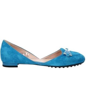 Tod's Suede Round Head Ballet Shoes - Blue