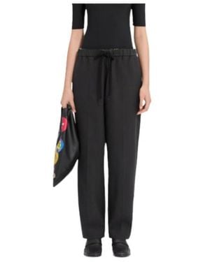 MM6 by Maison Margiela Drawstring Wool Shirting Trousers - Black