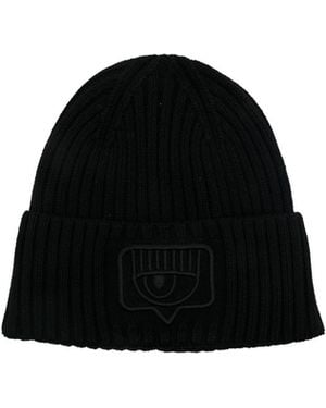 Chiara Ferragni Eyelike-Patch Beanie Hat - Black