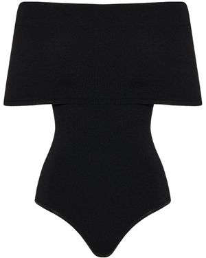 Alaïa Alaïa Off-Shoulder Stretch Bodysuit - Black