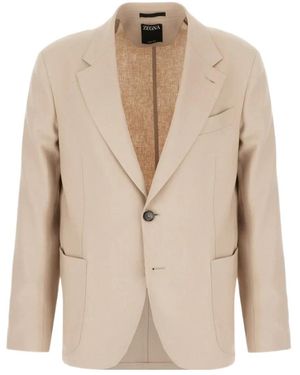 ZEGNA Single-Breasted Blazer - Natural