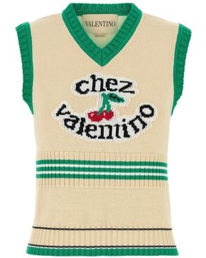 Valentino Chez Stripe Detailed V-Neck Vest - Green