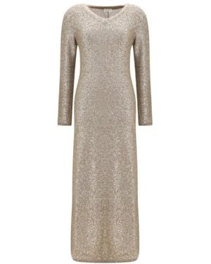 Brunello Cucinelli Sequin-Embellished V-Neck Midi Dress - Natural