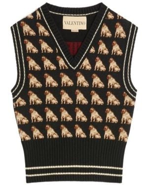 Valentino Petit Charles Jacquard Wool Gilet - Black