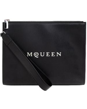 McQueen Logo Printed Zipped Pouch - Black