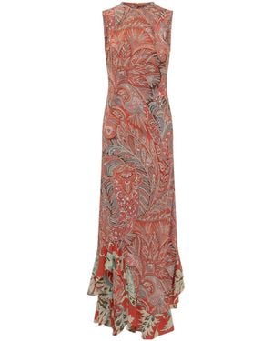 Etro Paisley Ruffled Long Dress - Brown
