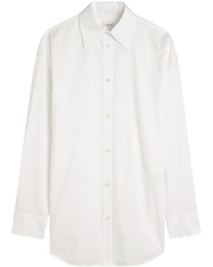 Saint Laurent Logo-Embroidered Striped Cotton Shirt - White