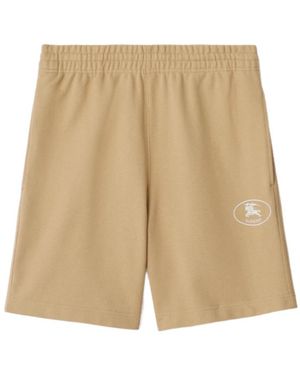 Burberry Knight Stamp Cotton Shorts - Natural