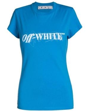 Off-White c/o Virgil Abloh Crewneck Logo Detailed T-Shirt - Blue
