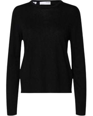 SELECTED Crew Neck Long-Sleeved Sweater - Black