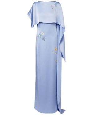 Erdem Embellished Caped Satin Cady Gown - Blue