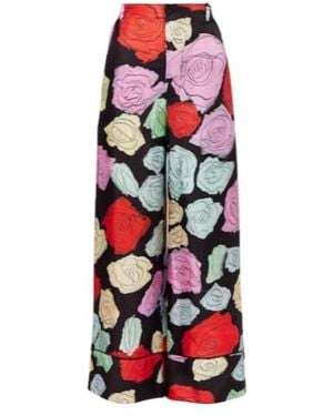 Marni Floral Silk Palazzo Trousers - Red