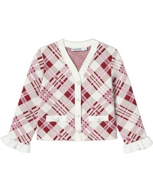 Self-Portrait Long-Sleeved Knitted Cardigan - Red