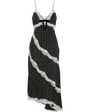 Alessandra Rich Lace-Trimmed Polka-Dot Silk Midi Dress - Black