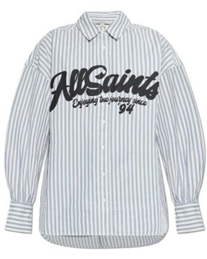 AllSaints Adrianne Oversized Stripeda Shirt - Grey