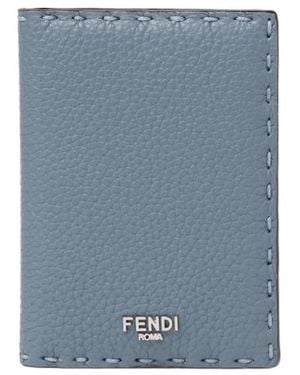 Fendi Mercury And Dark Selleria Card Holder With 104 Hand-Sewn Stitches - Blue