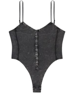 DIESEL T-Ley Marbled Ribbed Jersey Thong Bodysuit - Black