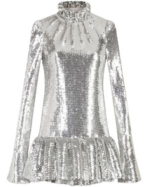 Rabanne Sequined Long-Sleeved Ruffled Mini Dress - White