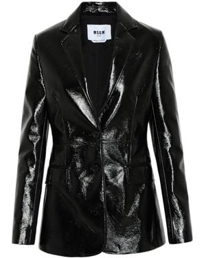 MSGM Faux-Leather Single-Breasted Blazer - Black