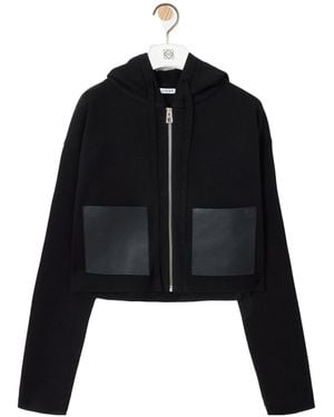 Loewe Zip-Up Drawstring Knitted Hoodie - Black