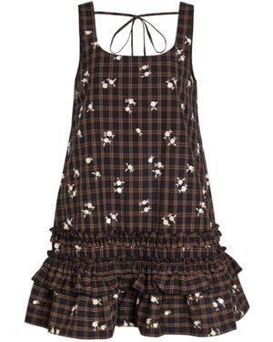 Ganni Cotton-Poplin Mini Dress - Brown