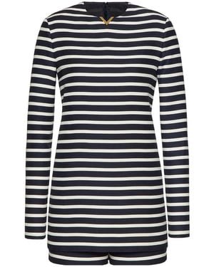 Valentino Logo Plaque Striped Crewneck Jumpsuit - Black