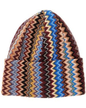 Missoni Zigzag Knitted Beanie - Blue