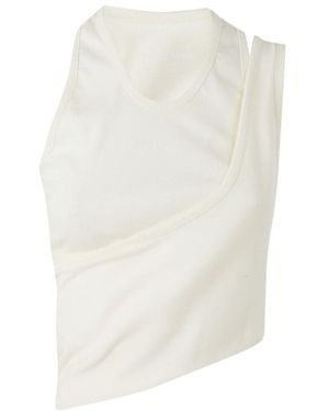 Low Classic Asymmetric Ruched Tank Top - White