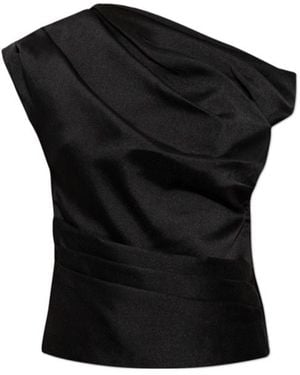Self-Portrait Taffeta Draped Top - Black