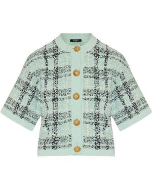Balmain Checked Button-Up Cardigan - Blue
