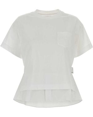 Sacai Belted Poplin-Jersey T-Shirt - White