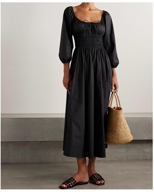 den marianne shirred cotton-poplin midi dress DEN Marianne Shirred Organic Cotton-poplin Midi Dress - Women - Gray Dresses
