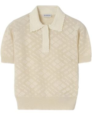 Burberry Check Wool Silk Polo Shirt - White