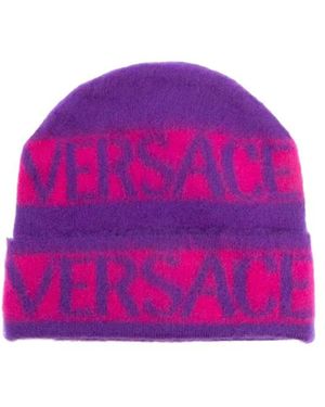 Versace Logo-Print Brushed-Effect Beanie - Pink