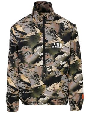 Heron Preston Logo-Tape Camouflage Windbreaker Jacket - Grey