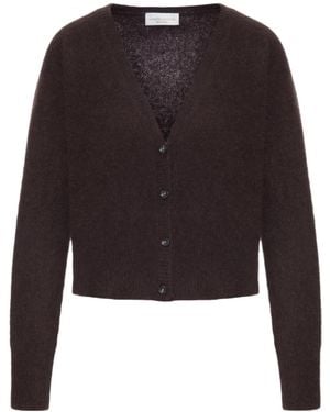 Roberto Collina Cropped V-Neck Fuzzy Knit Cardigan - Black