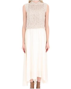 Peserico Layered Chunky-Knitted Long Dress - Pink