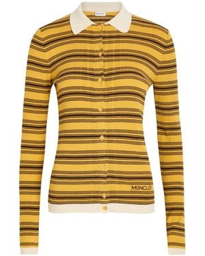 Moncler Slim-Fit Long-Sleeve Polo Shirt - Yellow