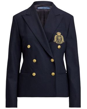 Polo Ralph Lauren Double-Breasted Crest-Patch Blazer - Blue